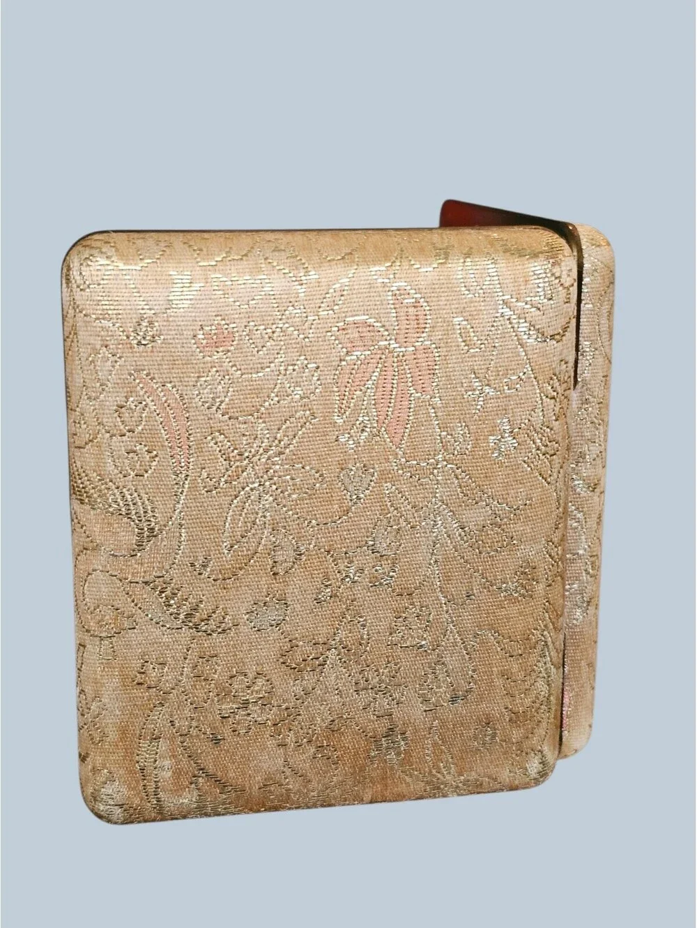 Vintage Mid Century Gold Brocade Double Hinged Folding Travel Picture Frame
